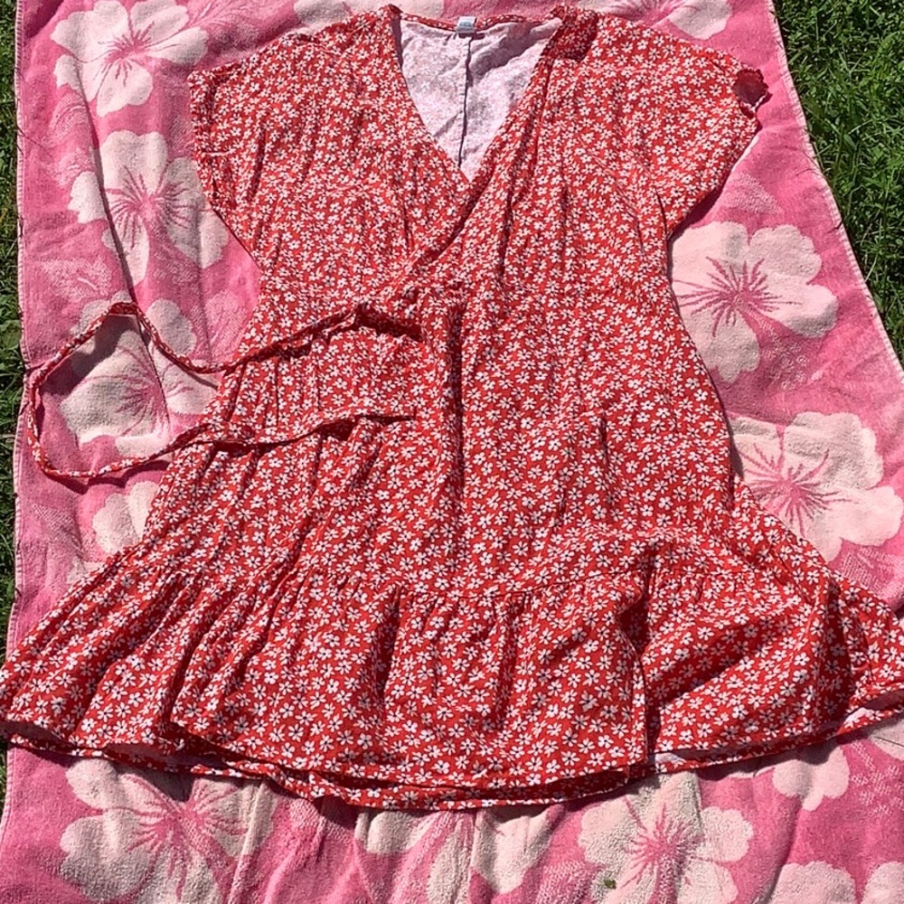 Floral print knee length wrap dress